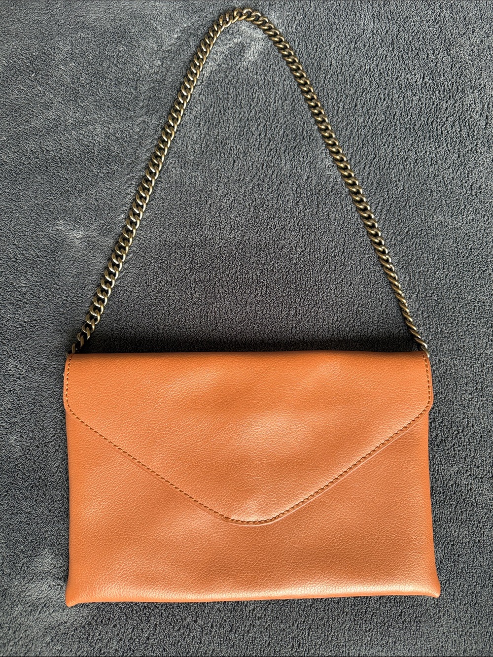 J. Crew Leather Envelope Shoulder Bag Clutch in Cognac with Gold Brass Chain